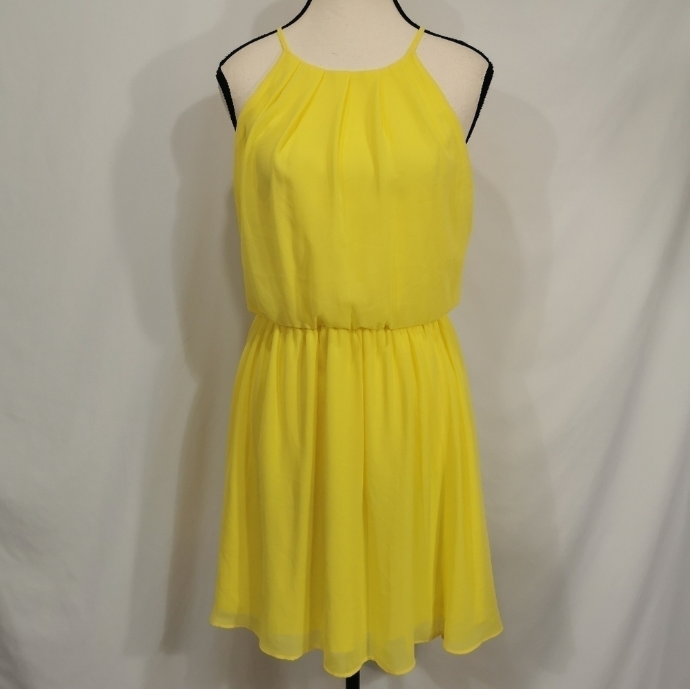 By & By Chiffon Halter Style Mini Dress in Bright Yellow - Sz M